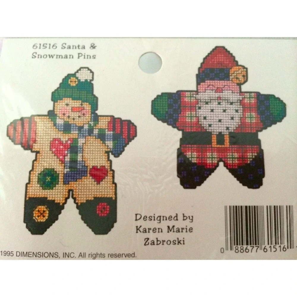 Dimensions Craft Pins Lot of 2 61515‎ & 61516 Santa Stocking Snowman New Sealed